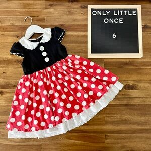 Only Little Once Little Mouse Twirl Dress 6 Black Red White Polka Dot Lace Knit